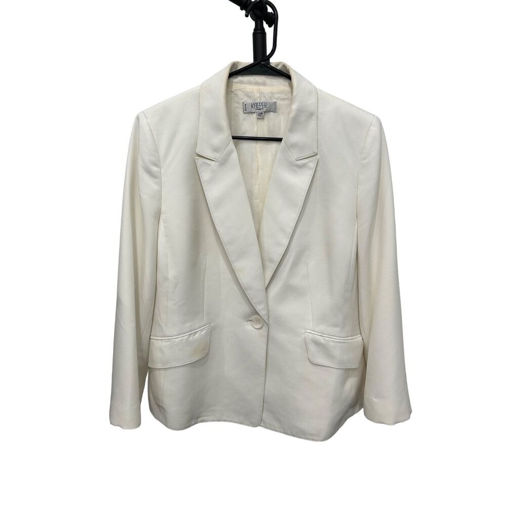 Kasper Womens White Blazer 14W One-Button Closure Professional Suit Jacket Made